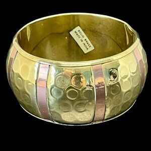 Vintage Wide Solid Brass Bangle Bracelet Hammered Finish Copper Bands India 1.5"